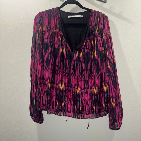 Marie Oliver Silk Top- 100% Silk Boho Print Blouse - Picture 12 of 15